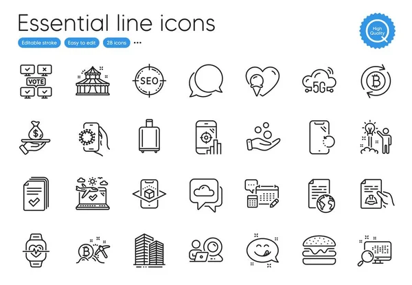 Weather Forecast Internet Document Smartphone Recovery Line Icons Collection Video — Vector de stock