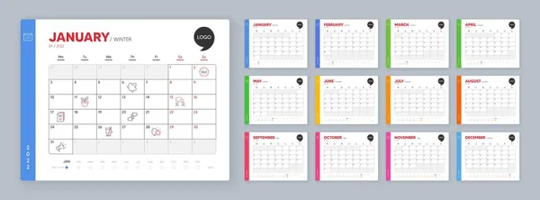 Calendar 2022 Month Schedule Click Hands Balloon Dart Puzzle Minimal — Vector de stock