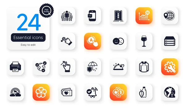 Set Business Flat Icons Notification Received Internet Warning Water Bottle — Vettoriale Stock