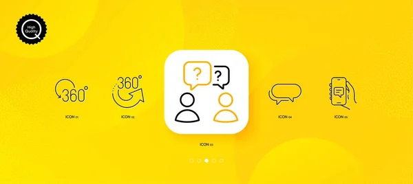 フル回転 チャットアプリとメッセンジャー最小限のラインアイコン 黄色の抽象的な背景 チームワークの質問 360度アイコン Web アプリケーション 印刷用 ベクトル — ストックベクタ