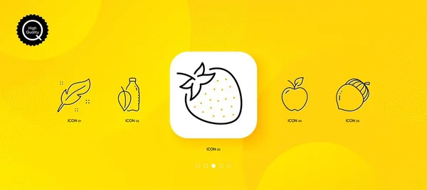 Apple Strawberry Water Bottle Minimal Line Icons Yellow Abstract Background — Archivo Imágenes Vectoriales