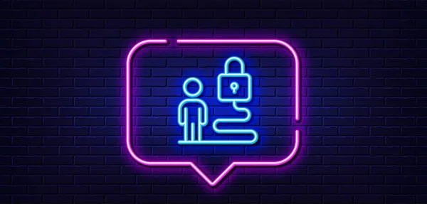 Neon Light Speech Bubble Lock Line Icon Security Access Sign — Stock Vector