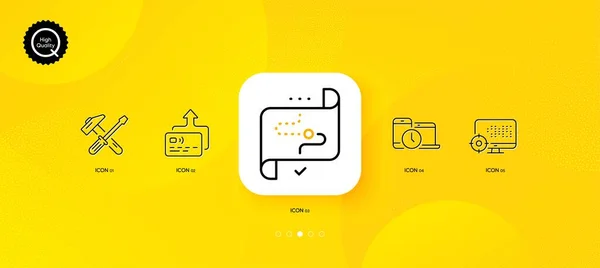 Seo Hammer Εργαλείο Και Κάρτα Ελάχιστη Γραμμή Εικονίδια Κίτρινο Αφηρημένο — Διανυσματικό Αρχείο