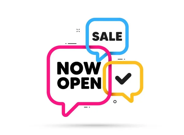 Now Open Tag Ribbon Bubble Chat Banner Discount Offer Coupon — Vettoriale Stock