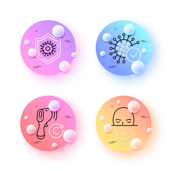 コロナウイルス保護 電子温度計 顔認識最小限のラインアイコン 3D球やボールボタン コロナウイルスのアイコン Web アプリケーション 印刷用 ベクトル — ストックベクタ