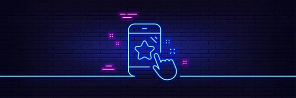 Neon Light Glow Effect Star Rating Line Icon Feedback Phone — Stock Vector
