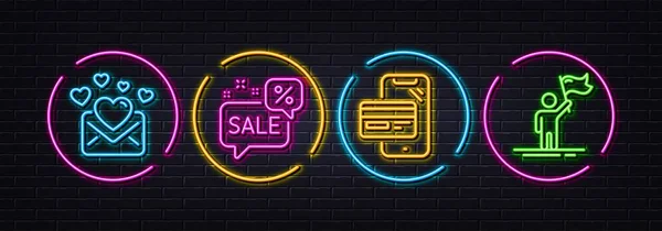 Discounts Bubble Love Mail Online Shopping Minimal Line Icons Neon — Stock vektor