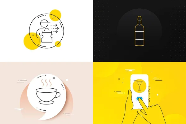 Minimal Set Coffee Cup Food Delivery Brandy Bottle Line Icons — 图库矢量图片