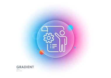 Ayarlar şablon çizgi simgesi. Gradyan bulanıklık düğmesi ve cam morfizmi. Mühendislik dişli araç tabelası. Çarklı dişli sembolü. Şeffaf cam tasarımı. Ayarlar şablon çizgi simgesi. Vektör