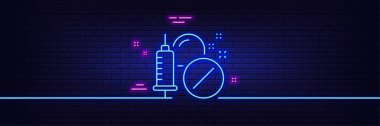 Neon light glow effect. Medical drugs line icon. Medicine syringe sign. Pharmacy medication symbol. 3d line neon glow icon. Brick wall banner. Medical drugs outline. Vector