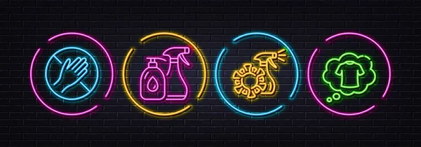 Coronavirus Spray Cleaning Liquids Dont Touch Minimal Line Icons Neon — Stockový vektor