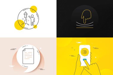 Minimal set of Fireworks, World water and Document line icons. Phone screen, Quote banners. Elastic icons. For web development. Party pyrotechnic, Aqua drop, Page file. Resilience. Vector