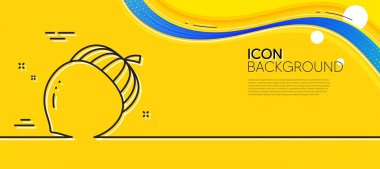 Acorn nut line icon. Abstract yellow background. Oaknut sign. Oak tree seed symbol. Minimal acorn line icon. Wave banner concept. Vector clipart