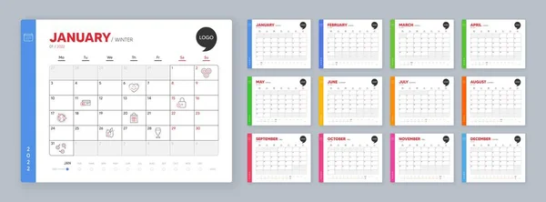 Calendar 2022 Month Schedule Lock Payment Method Holidays Shopping Minimal — Stockvektor