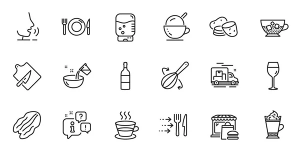 Outline Set Food Market Food Delivery Cooking Whisk Line Icons — Vetor de Stock