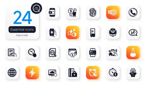 Set Technology Flat Icons Money Currency Time Management Smartphone Notification — Vector de stock