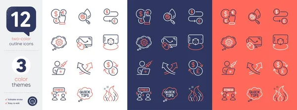 Set Cogwheel Currency Exchange Computer Mouse Line Icons Include Difficult — Stockvektor