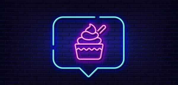 Neon Light Speech Bubble Ice Cream Cup Line Icon Vanilla — Wektor stockowy