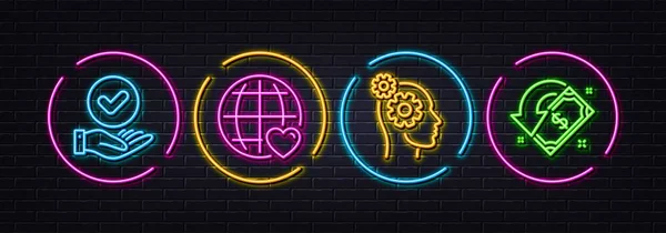 Approved Checkbox Thoughts International Love Minimal Line Icons Neon Laser — Stockvector