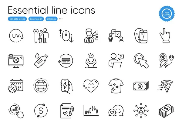 Online Question Approved Agreement Networking Line Icons Collection Graph Chart — Stockový vektor