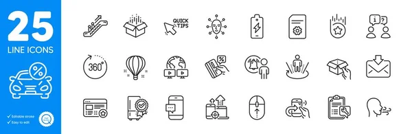 Outline Icons Set Open Box Hold Box Air Balloon Icons — Stockvector