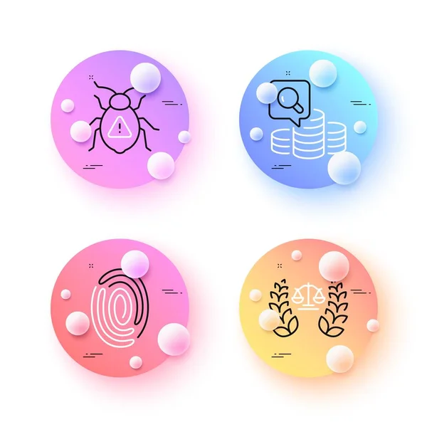 Software Bug Fingerprint Justice Scales Minimal Line Icons Spheres Balls — Vettoriale Stock