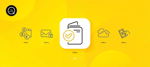 Secure Mail Verification Document Currency Rate Minimal Line Icons Yellow — Stok Vektör