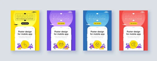 Simple Set Insurance Hand Brush Covid App Line Icons Poster — 图库矢量图片