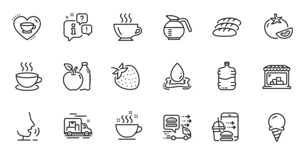 Outline Set Bread Coffeepot Food Delivery Line Icons Web Application — Stock Vector