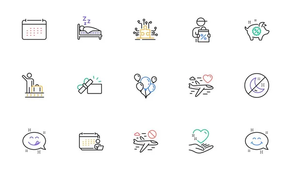 Balloons Luggage Belt Delivery Discount Line Icons Website Printing Collection — Vetor de Stock