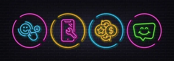 Smartphone Repair Loyalty Points Customer Satisfaction Minimal Line Icons Neon — Stock Vector