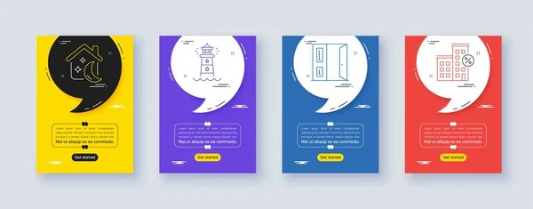 Set Open Door Sleep Lighthouse Line Icons Poster Offer Frame — ストックベクタ