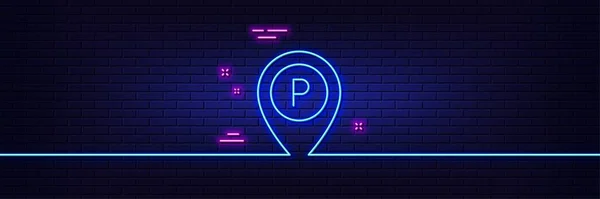 Neon Light Glow Effect Parking Line Icon Location Map Pointer — Stock Vector