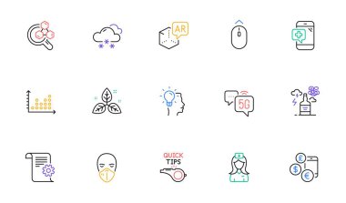 Dot plot, Chemistry lab and Augmented reality line icons for website, printing. Collection of Medical mask, Hospital nurse, Snow weather icons. Alcohol addiction, Technical documentation. Vector