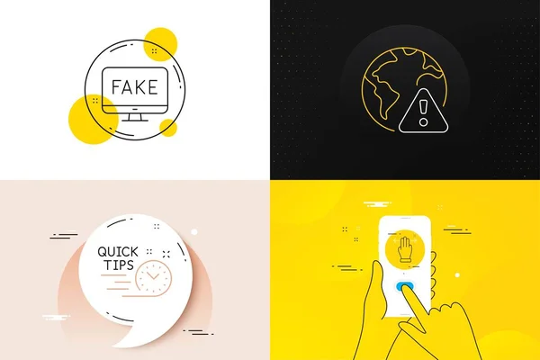 Minimal Set Multitasking Gesture Fake News Quick Tips Line Icons — Stock Vector