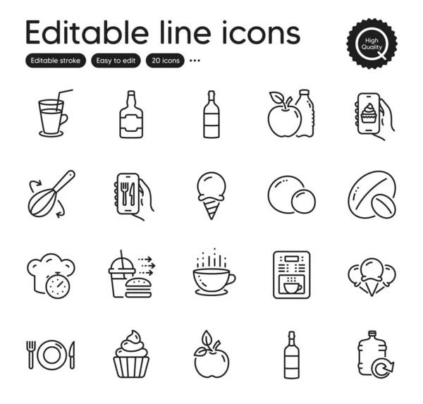 Set Food Drink Outline Icons Contains Icons Ice Cream Eco — Stock Vector