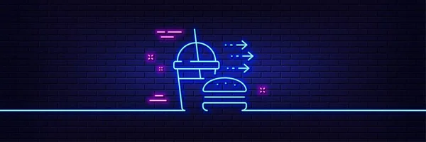 Neon Light Glow Effect Food Delivery Line Icon Cheeseburger Soft — Vetor de Stock