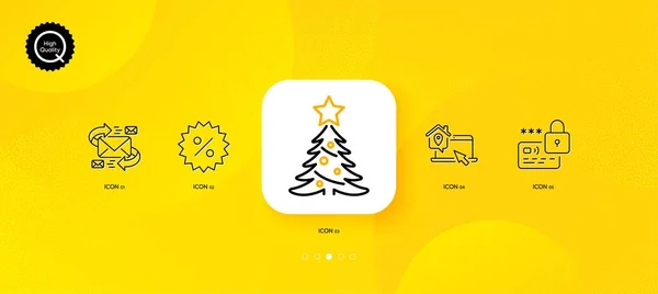 Lock Christmas Tree Work Home Minimal Line Icons Yellow Abstract — Stock Vector