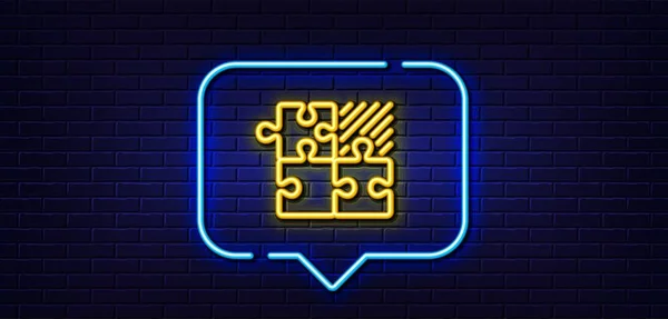 Neon Light Speech Bubble Puzzle Game Line Icon Decide Jigsaw — Vetor de Stock