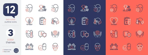 Set Medical Drugs Medical Analyzes Sick Man Line Icons Include — Stock Vector