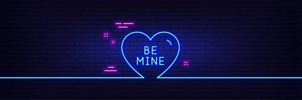 Neon Light Glow Effect Mine Line Icon Sweet Heart Sign — Stok Vektör