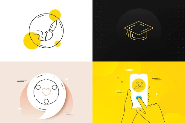 Minimal Set Graduation Cap Inclusion Startup Rocket Line Icons Phone — ストックベクタ