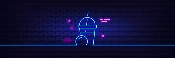 Neon Light Glow Effect Ice Cream Milkshake Line Icon Vanilla — Stock Vector