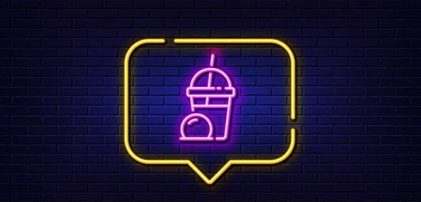 Neon Light Speech Bubble Ice Cream Milkshake Line Icon Vanilla — Stock Vector
