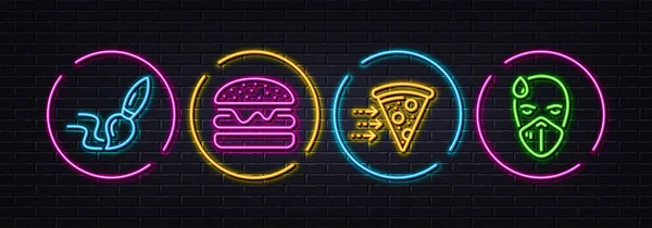 Burger Brush Food Delivery Minimal Line Icons Neon Laser Lights — Archivo Imágenes Vectoriales
