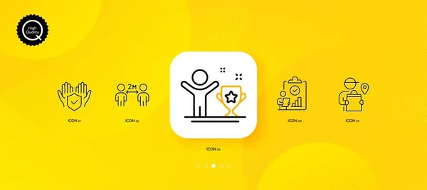 Insurance Hand Winner Cup Delivery Man Minimal Line Icons Yellow — Vettoriale Stock