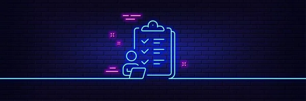 Neon Light Glow Effect Checklist Line Icon Clipboard Document Sign — Stock Vector
