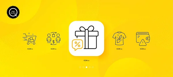 Kaufprozess Brieftasche Und Verkauf Geschenk Minimale Linie Symbole Gelber Abstrakter — Stockvektor