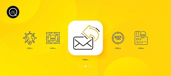 Binary Code Cyber Attack Share Mail Minimal Line Icons Yellow — Stockvektor