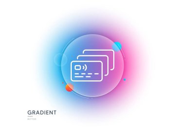 Kredi kartı simgesi. Gradyan bulanıklık düğmesi ve cam morfizmi. Banka para ödeme tabelası. Nakitsiz ödeme sembolü. Şeffaf cam tasarımı. Kart çizgisi simgesi. Vektör